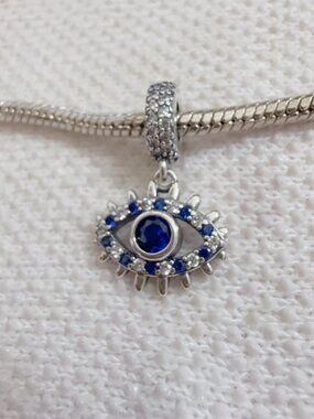 Blue Evil Eye Dangle Silver Charm For Pandora Bracelet Necklace